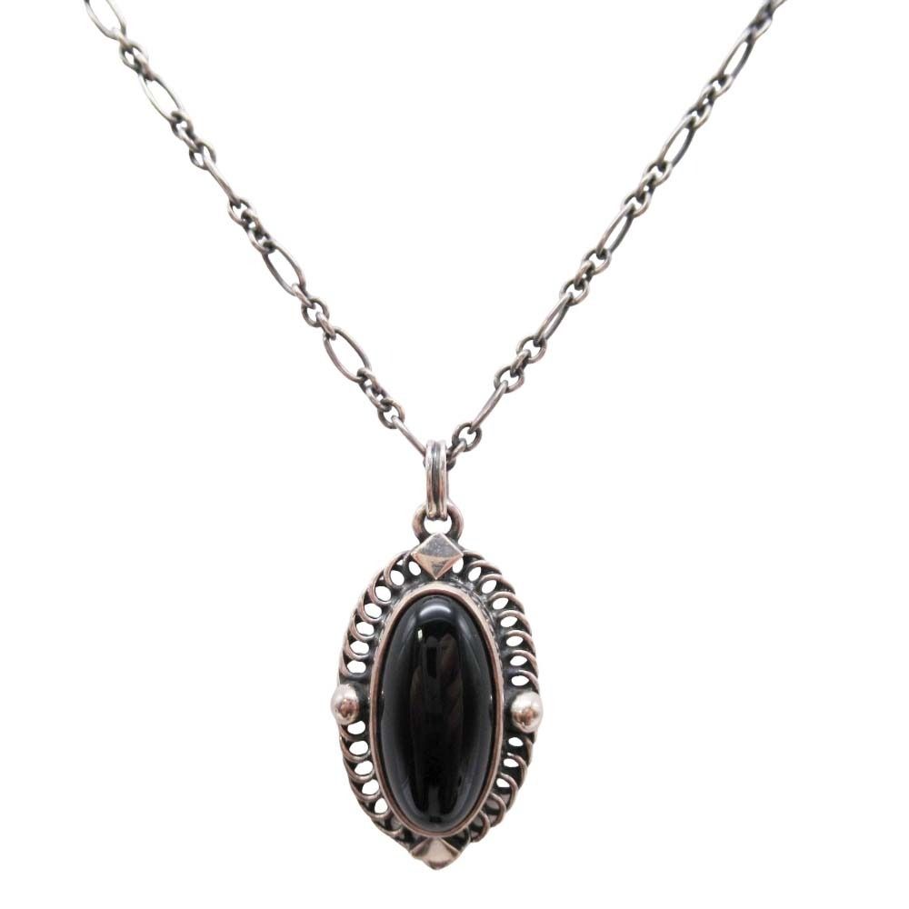 美品 Georg Jensen ジョージジェンセン 2004年 ヘリテージコレクション ネックレス ブラックオニキス ペンダント シルバー 黒 レディース 古着 中古 USED