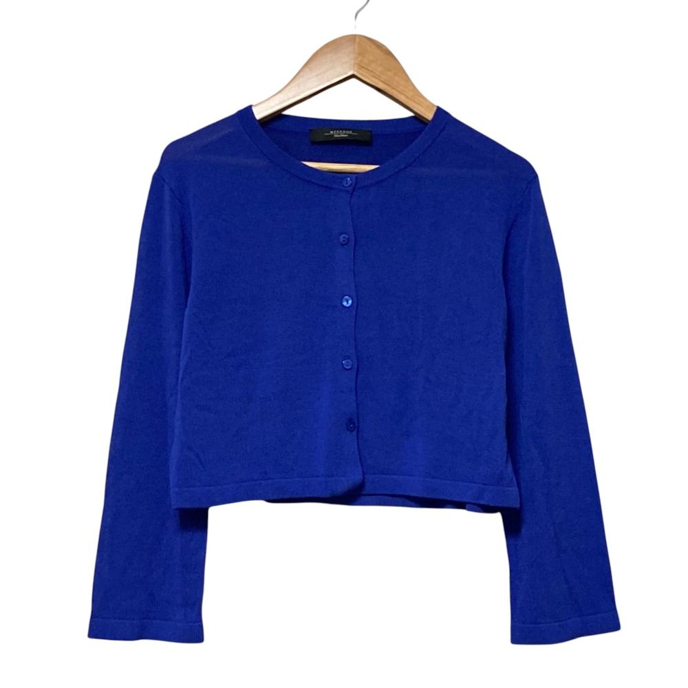 美品 WEEKEND Max Mara ウィークエンドマックスマーラ クロップド ニットカーディガン ボレロ M ブルー レディース 古着 中古 USED