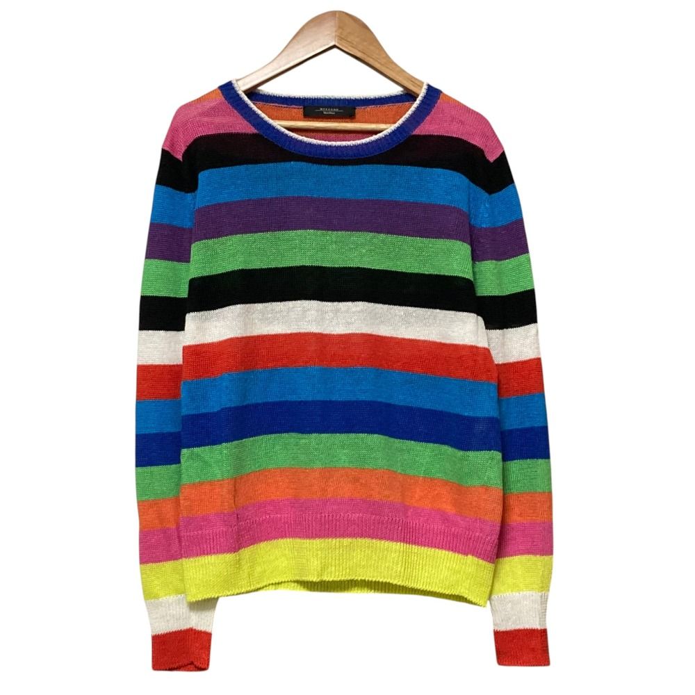 美品 WEEKEND Max Mara ウィークエンドマックスマーラ マルチボーダー リネンニット セーター M マルチカラー レディース 古着 中古 USED