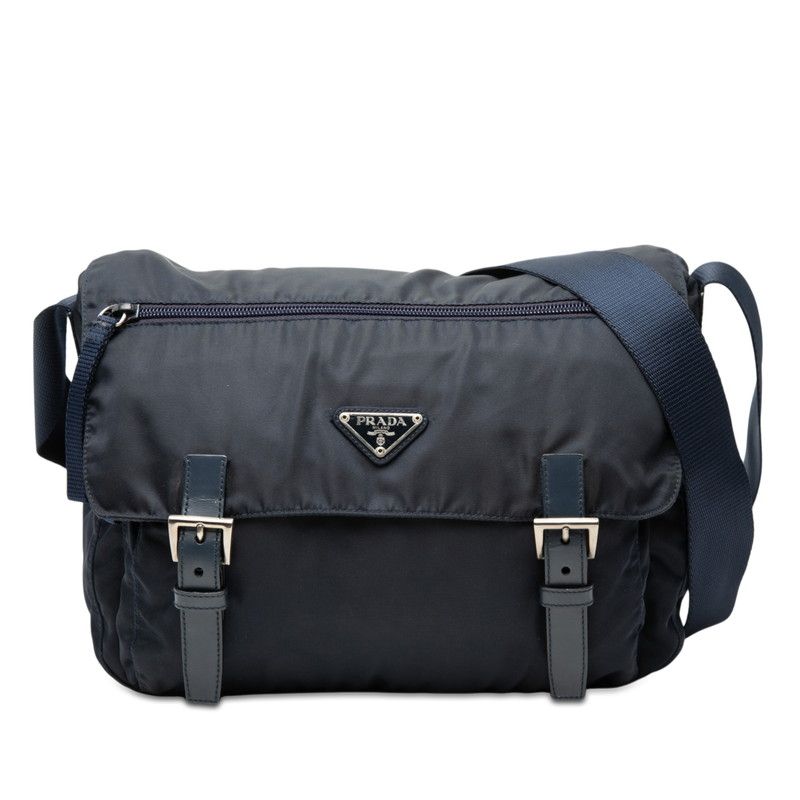プラダ 三角ロゴプレート 斜め掛け ショルダーバッグ B6671 ネイビー ナイロン レザー レディース PRADA【1-0267324】