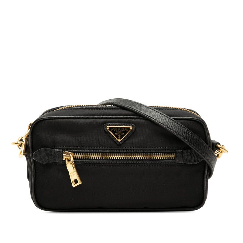 プラダ 三角ロゴプレート 斜め掛け ショルダーバッグ BT0773 ブラック ナイロン レザー レディース PRADA【1-0267368】