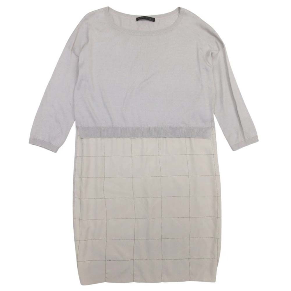 良品 FABIANA FILIPPI ファビアナ フィリッピ ニット シルクサテン ドッキング ワンピース ドレス チェック S グレージュ レディース 古着 中古 USED 8,878円