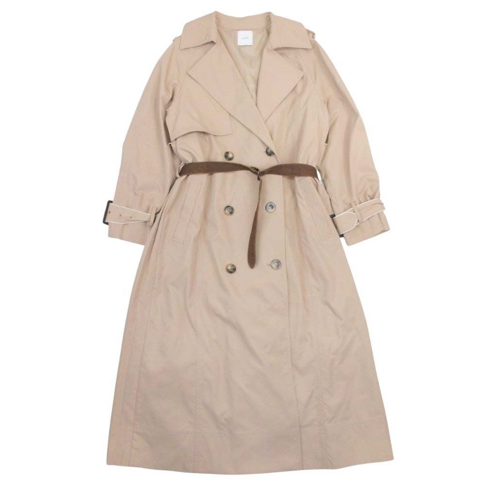 美品 AMERI アメリ 19ss BACK PLEATS TRENCH バックプリーツ トレンチコート ジャケット アウター ロング ベージュ レディース 古着 中古 USED