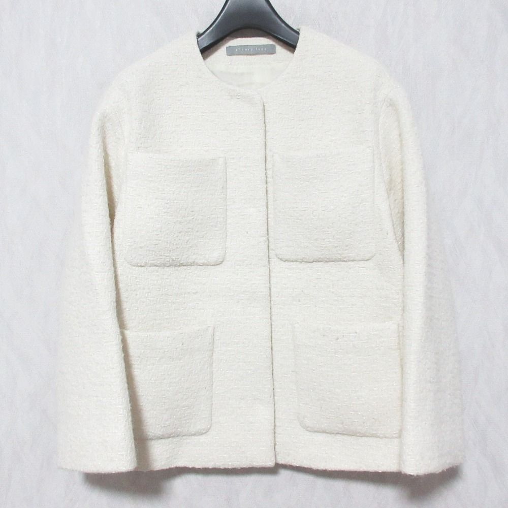 美品 24AW Theory luxe セオリーリュクス FARO ツイード ノーカラージャケット サイズS32 ホワイト レディース 古着 中古 USED