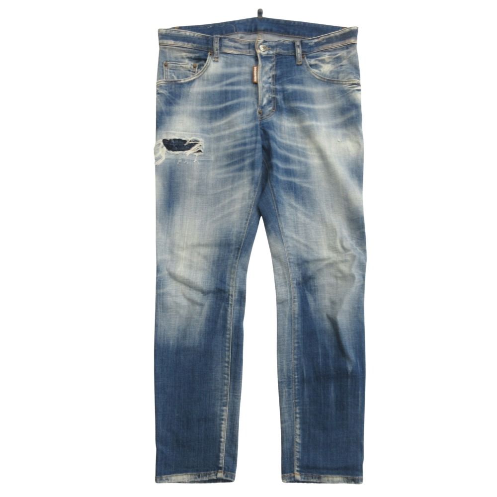良品 DSQUARED2 ディースクエアード 25ss SKATER JEAN スケーター ジーンズ デニム パンツ スリム ダメージ加工 50 インディゴ メンズ 古着 中古 USED