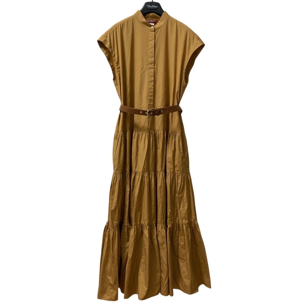 未使用 25SS MAX MARA STUDIO マックスマーラ ストゥディオ BATRO ベルテッドティアードドレス ワンピース サイズ46 キャメル レディース 古着 中古 USED