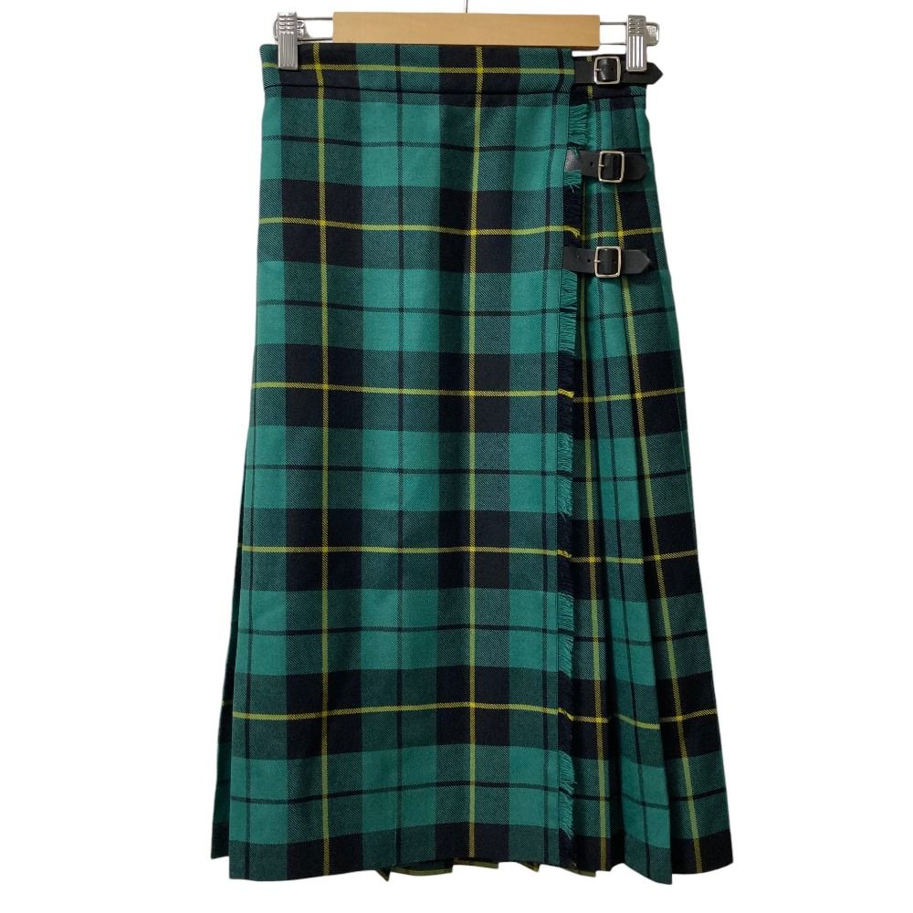 美品 GUCCI グッチ チェック ウール ラップロングスカート サイズ36 グリーン×ブラック×イエロー レディース 古着 中古 USED