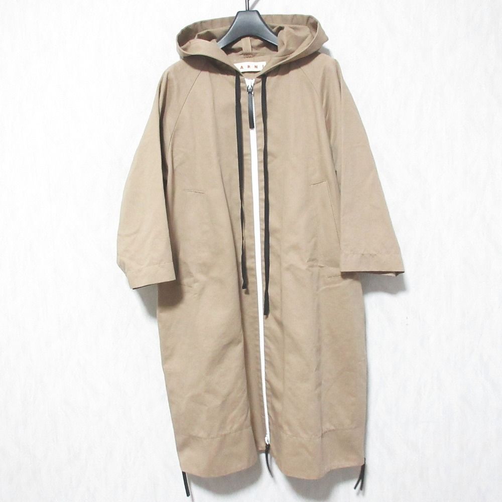 美品 MARNI マルニ ジップアップ フーデッド オーバーコート 38 ベージュ レディース 古着 中古 USED