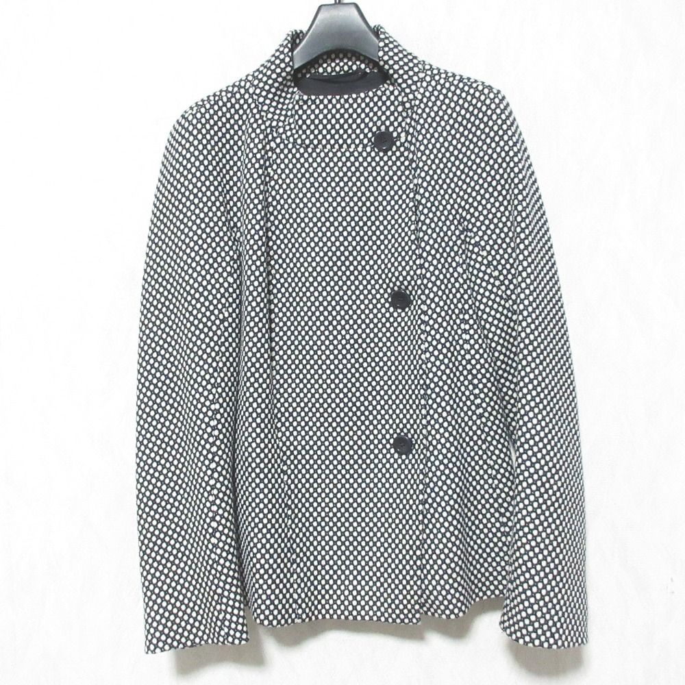 美品 Max Mara マックスマーラ カシミヤブレンド スタンドカラージャケット 38 ブラック ホワイト レディース 古着 中古 USED
