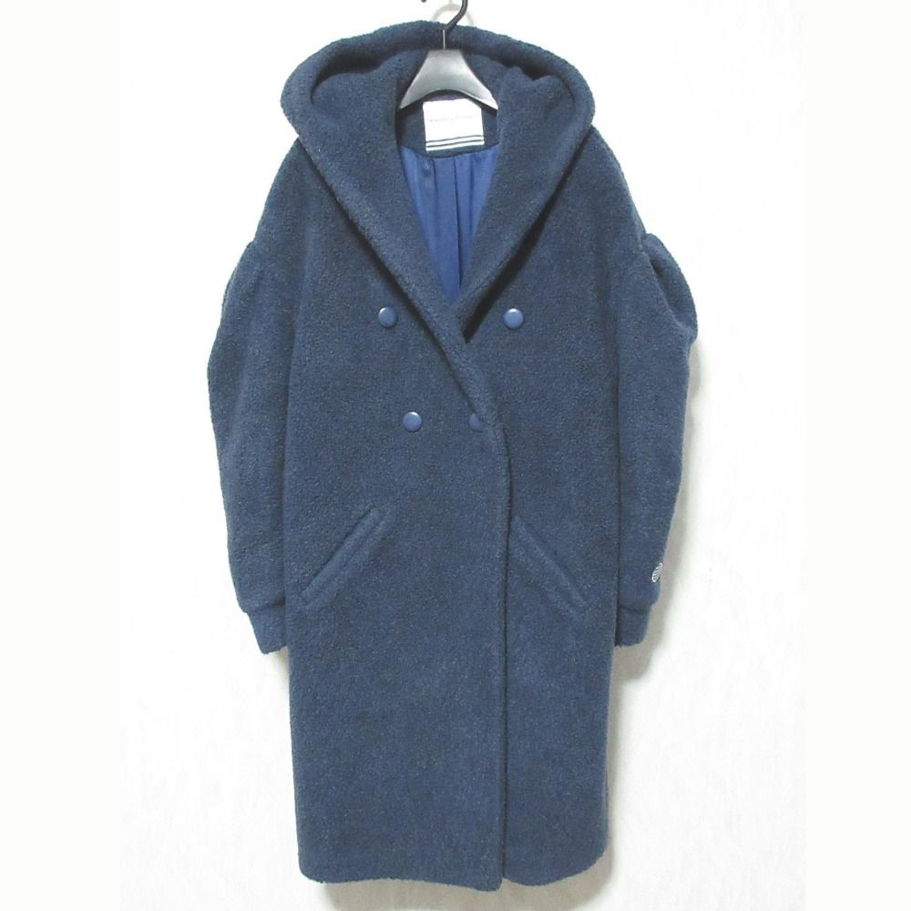 良品 BORDERS at BALCONY ボーダーズアットバルコニー フーデッドボアコート BD2121-3A-50 サイズ36 ネイビー レディース 古着 中古 USED