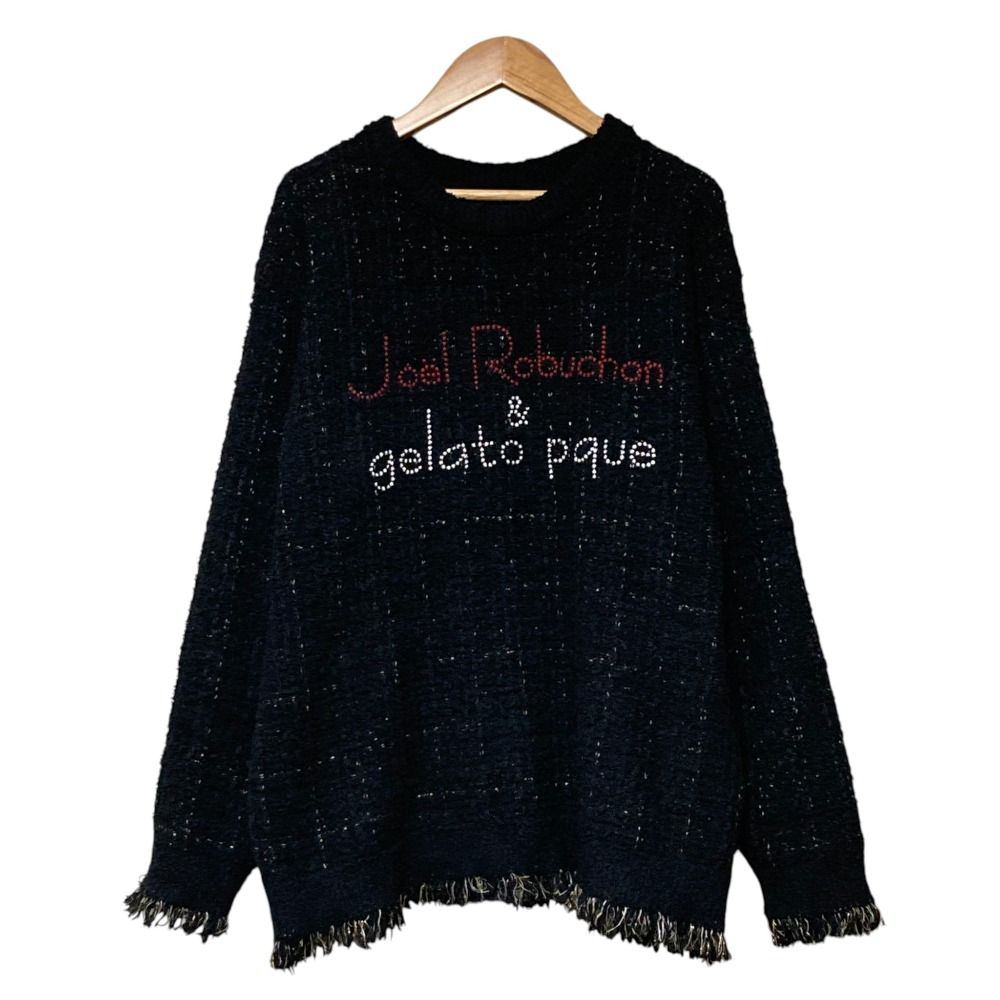 美品 25AW gelato pique ジェラートピケ JOEL ROBUCHON コラボ ツイードモコプルオーバー ニット ルームウェア PWNT255133 F ブラック レディース 古着 中古 USED