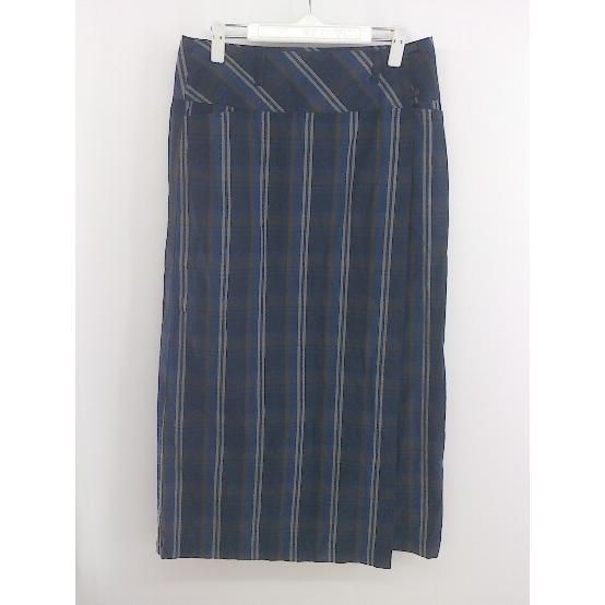 ◇ drug store's チェック ロング ラップ巻き スカート ネイビー ブラウン マルチ レディース P 【中古】 【1208250002099】