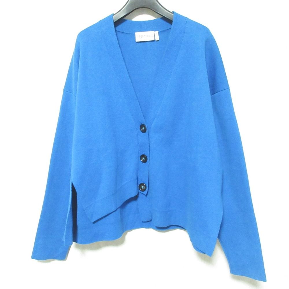美品 23AW nagonstans ナゴンスタンス アシンメトリーヘム C/D Vネック ニットカーディガン 470GA870-1070 M ブルー レディース 古着 中古 USED