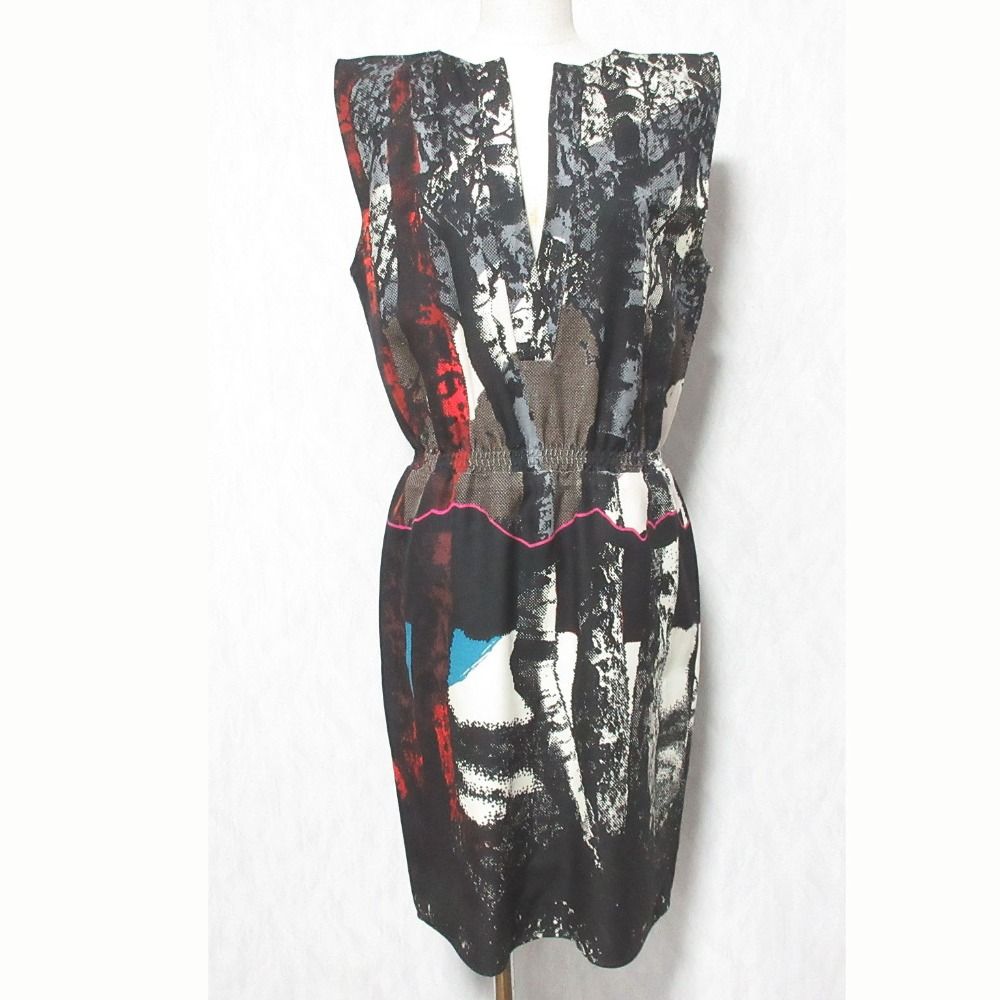 BALENCIAGA バレンシアガ 総柄 ノースリーブ ワンピース 36 ブラック レディース 古着 中古 USED