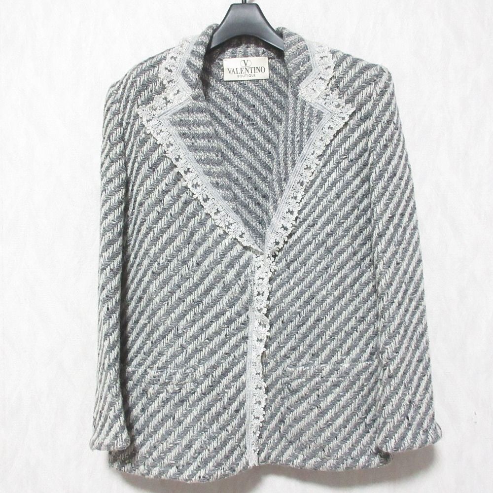 美品 VALENTINO BOUTIQUE ヴァレンティノ ブティック ツイードニットジャケット 6 グレー レディース 古着 中古 USED
