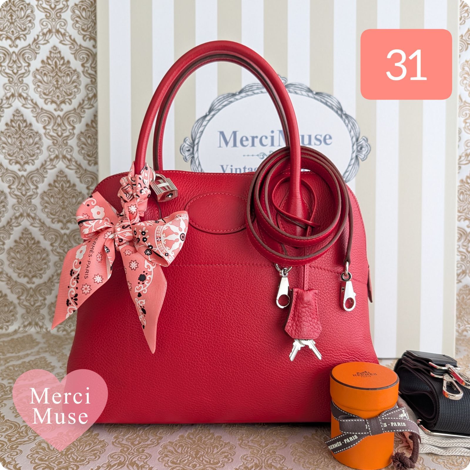 ❤お得なお品❤ボリード31 ルージュカザックｘシルバー金具 トリヨン エルメス □I刻印 MerciMuse メルシーミューズ