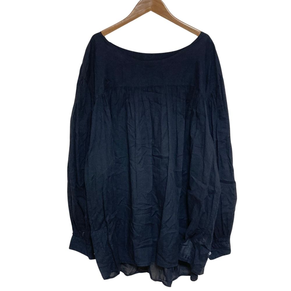 良品 Dries Van Noten ドリスヴァンノッテン ロングスリーブ ワイド ギャザーブラウス プルオーバー M ネイビー レディース 古着 中古 USED