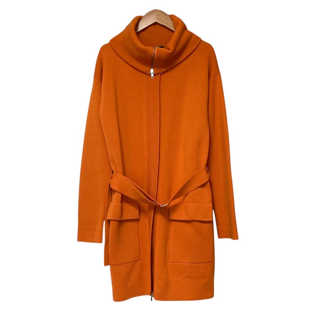 良品 PREMISE FOR theory luxe プレミスフォーセオリーリュクス 比翼デザイン ニット コート サイズ38 オレンジ レディース 古着 中古 USED