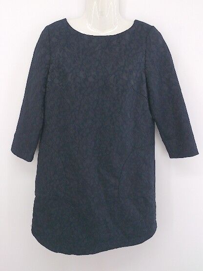 ◇ Zelal ゼラール 刺繍 八分袖 ミニ チュニック ワンピース サイズ9AR ネイビー レディース P 【中古】 【1208260003109】
