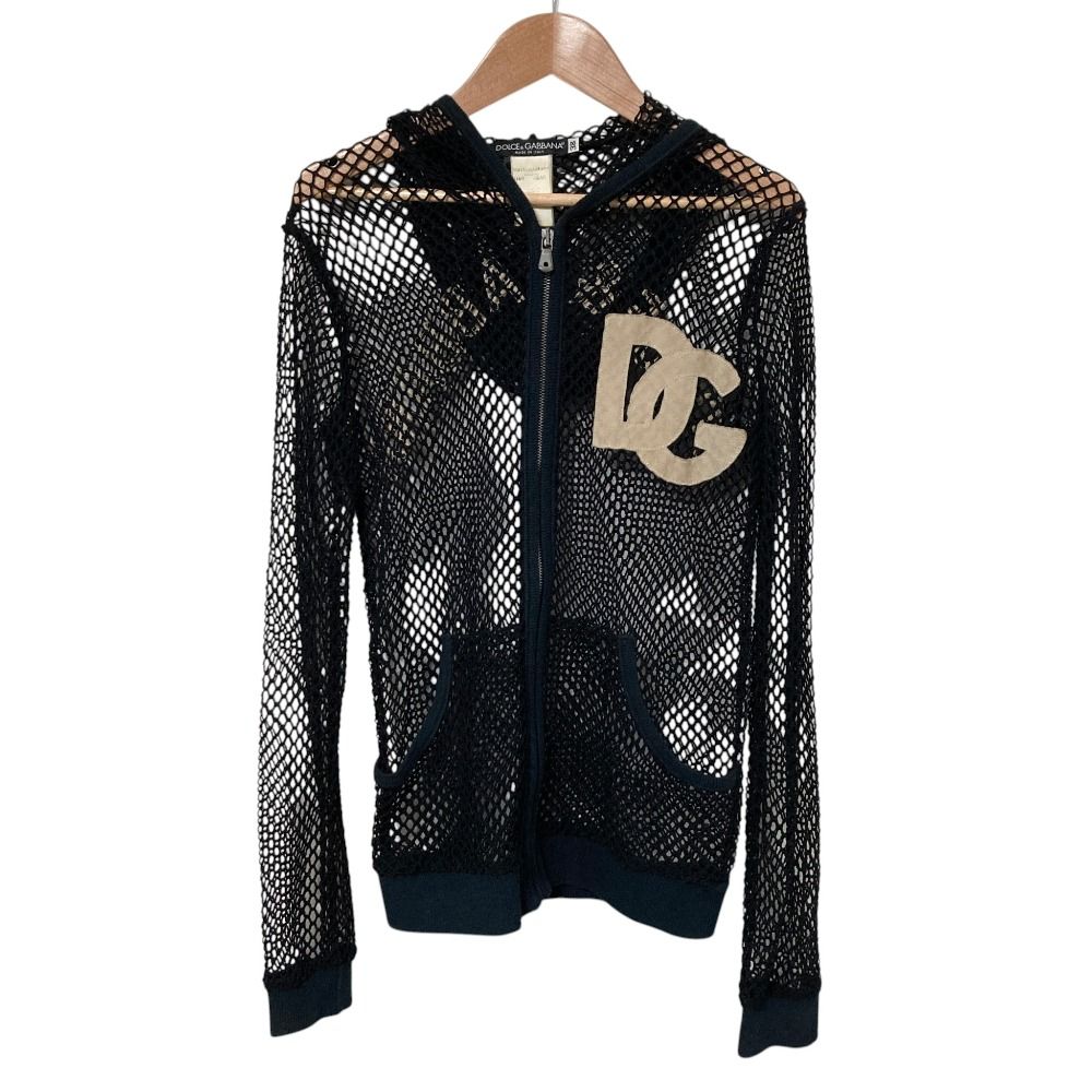 良品 DOLCE&GABBANA ドルチェアンドガッバーナ DGロゴ メッシュニットパーカー フーディ サイズ38 ブラック レディース 古着 中古 USED