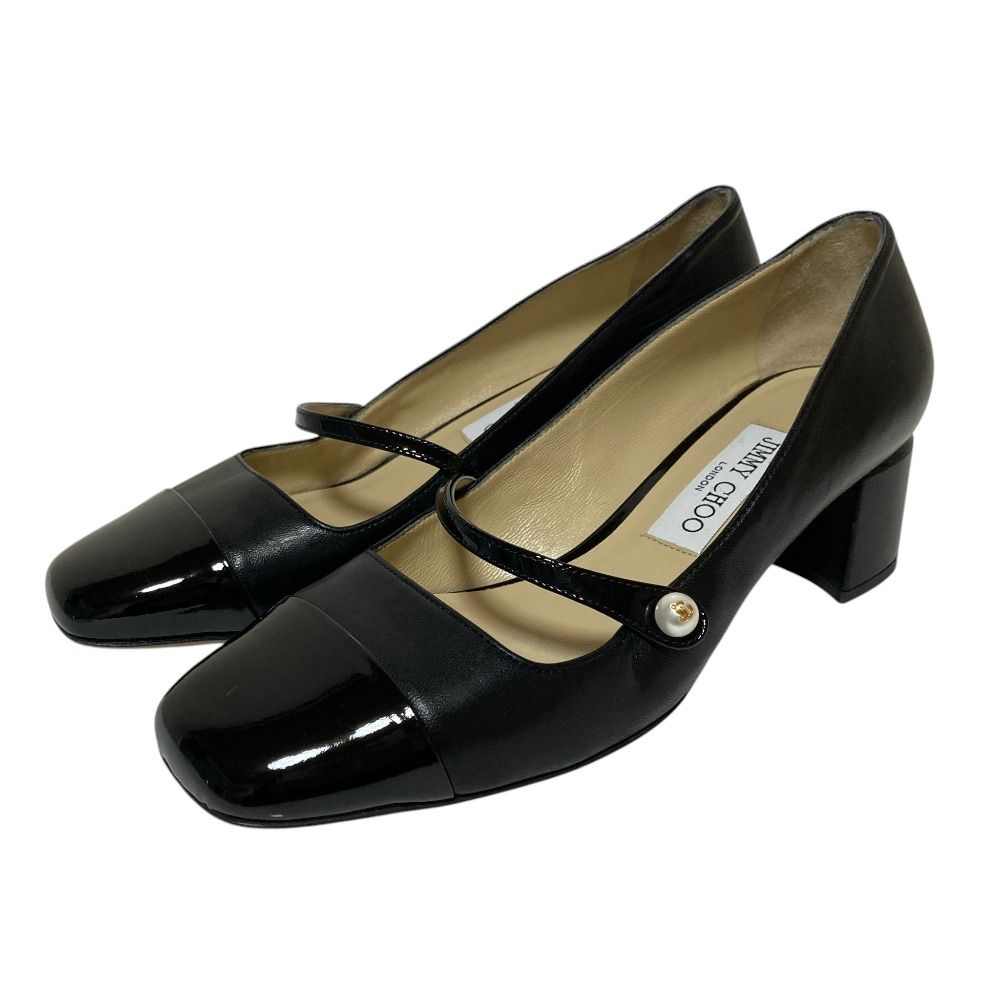 美品 JIMMY CHOO ジミーチュウ ELISA 45 エリサ スクエアトゥ レザーパンプス サイズ37.5 24.5cm相当 ブラック レディース 古着 中古 USED