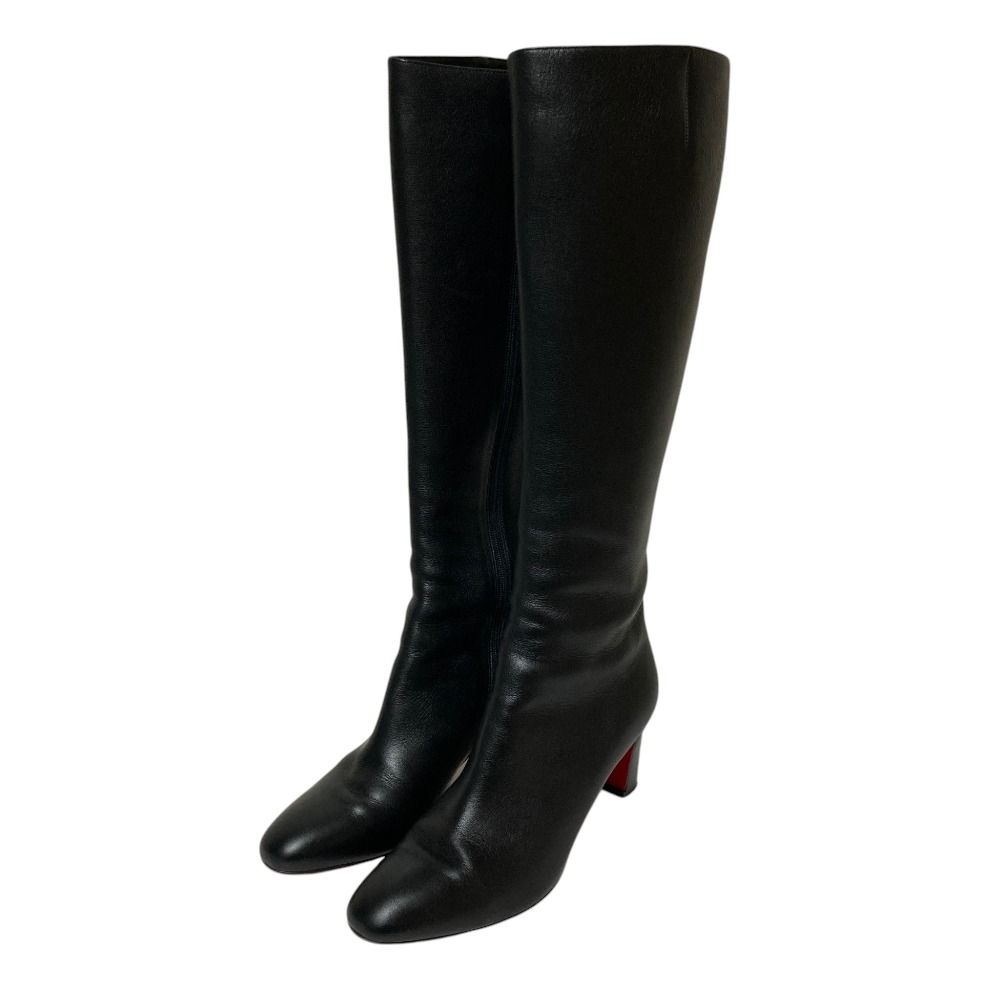 美品 Christian Louboutin クリスチャンルブタン サイドジップ レザー ロングブーツ 36.5 23.5cm相当 ブラック レディース 古着 中古 USED