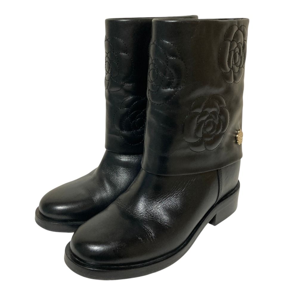 美品 CHANEL シャネル カメリア レザー ショートブーツ G31923 サイズ