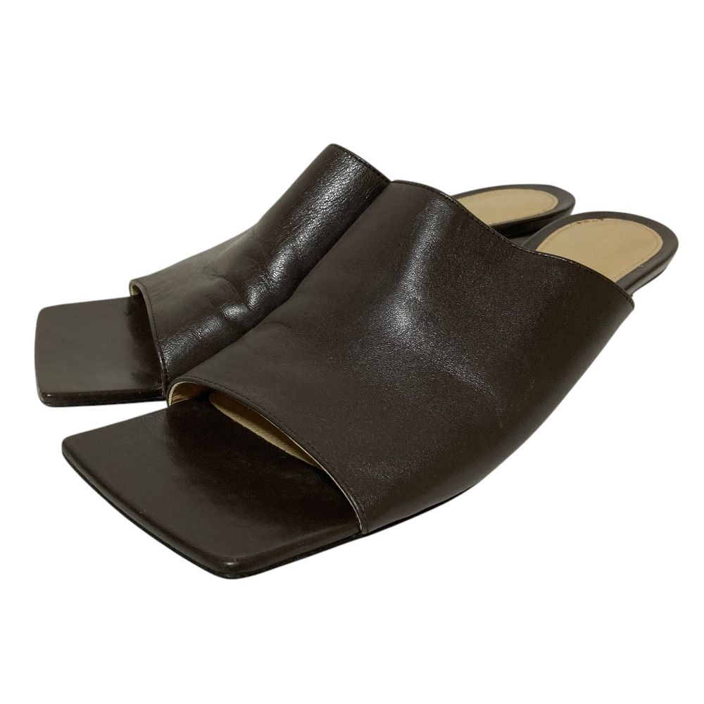 美品 Bottega Veneta ボッテガヴェネタ スクエアトゥ オープン ミュール サンダル サイズ37.5 24.5cm相当 ブラウン レディース 古着 中古 USED