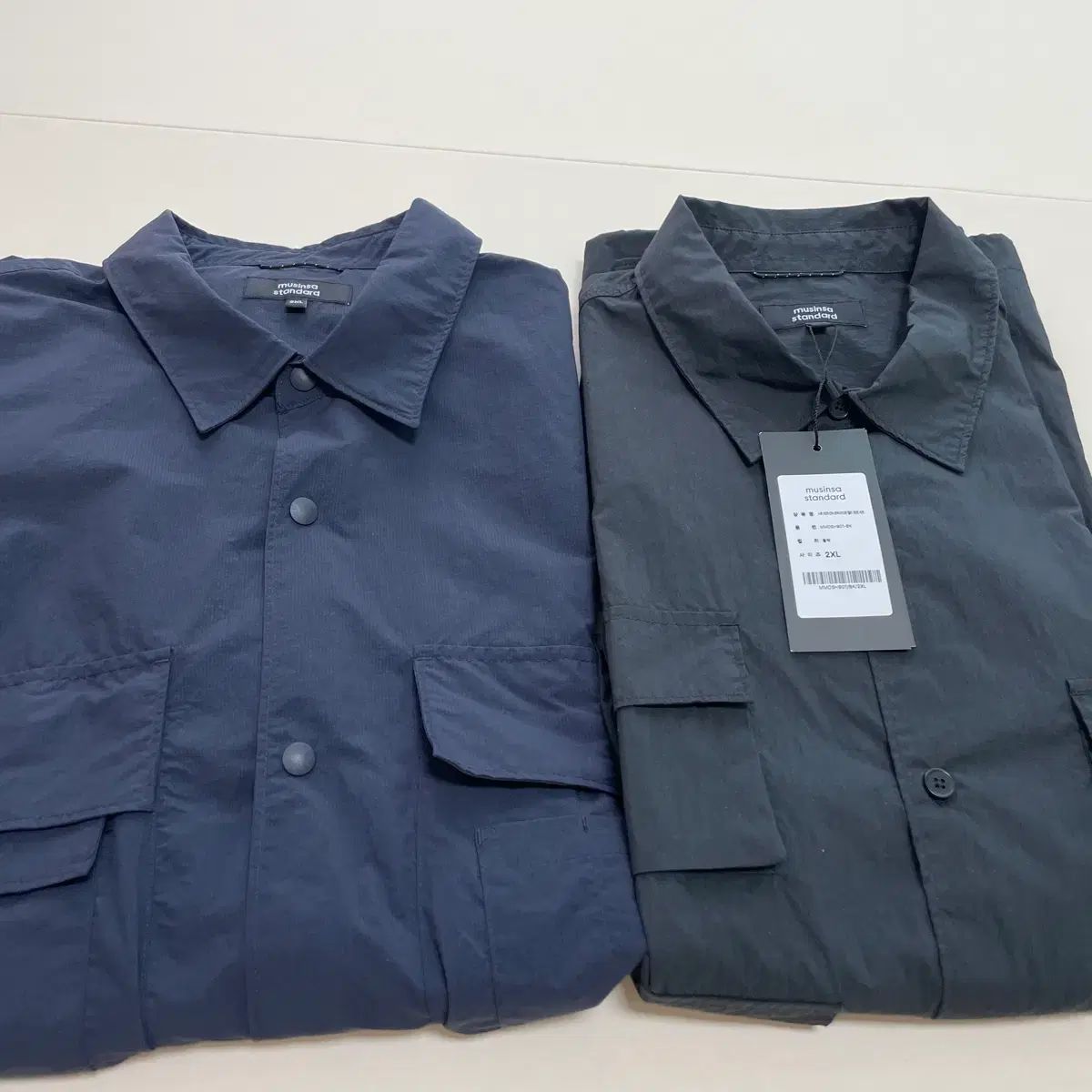 (2種まとめ売り)ムシンサスタンダード シティ レジャー オーバーサイズ シャツ (ブラック ネイビー)2XL