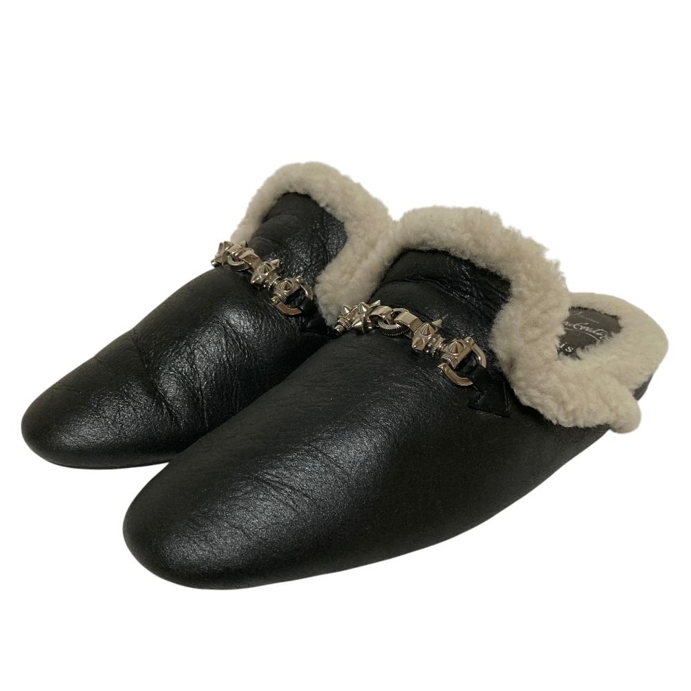 美品 Christian Louboutin クリスチャンルブタン スタッズチェーン ムートンミュール サンダル サイズ40.5 25.5cm相当 ブラック メンズ 古着 中古 USED