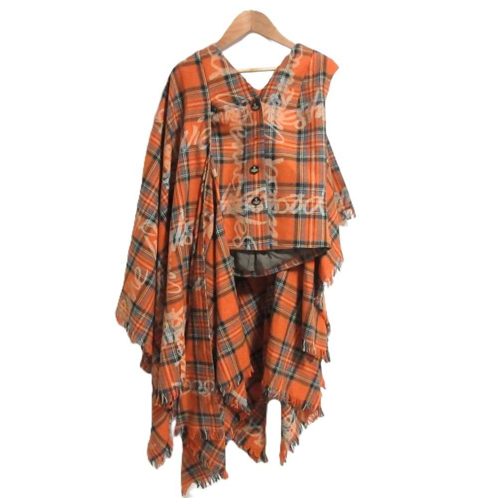 良品 Vivienne Westwood RED LABEL ヴィヴィアンウエストウッド レッドレーベル タータンチェック ベスト サイズL オレンジ レディース 古着 中古 USED