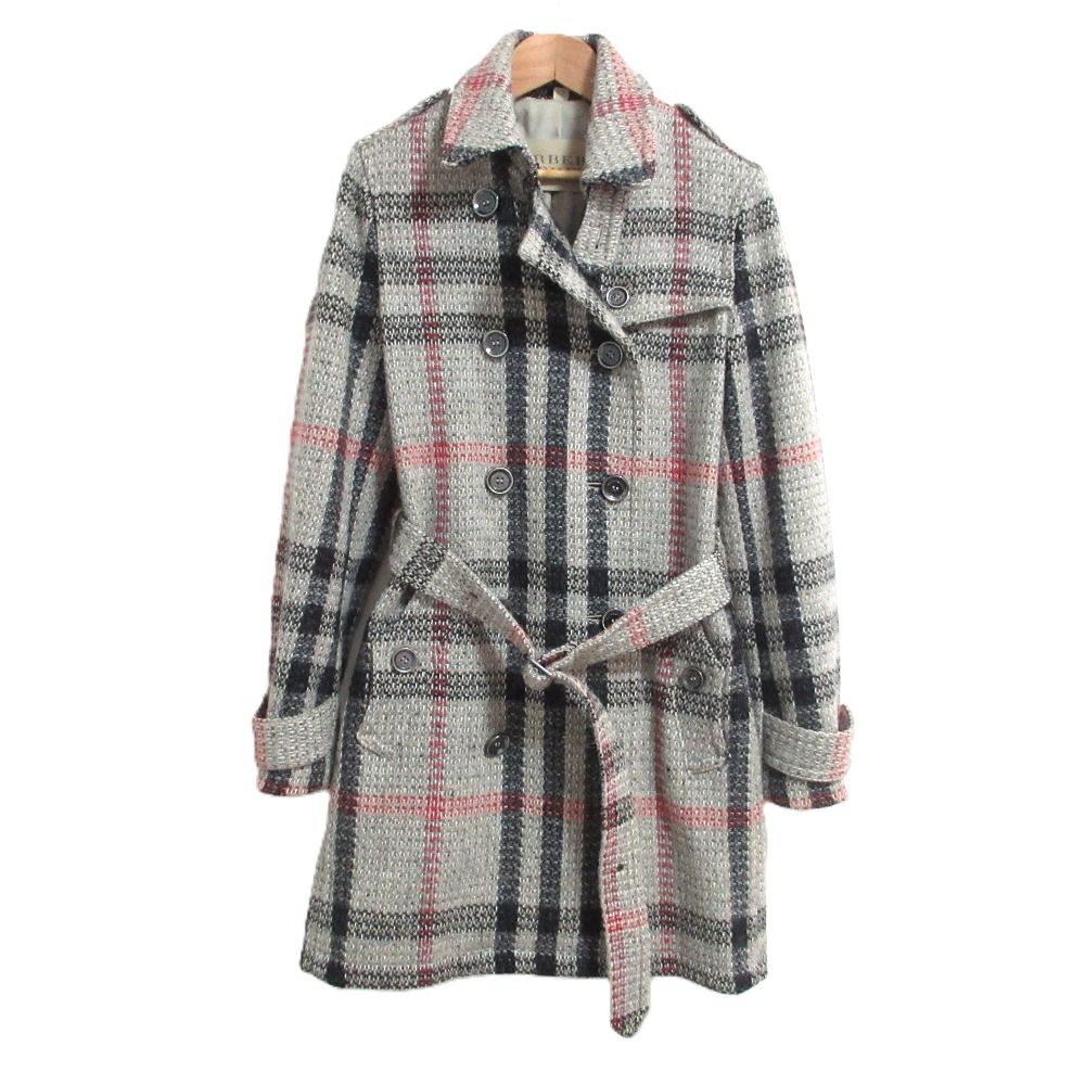 良品 BURBERRY BRIT バーバリーブリット チェック ツイード トレンチコート サイズ38 グレー レディース 古着 中古 USED