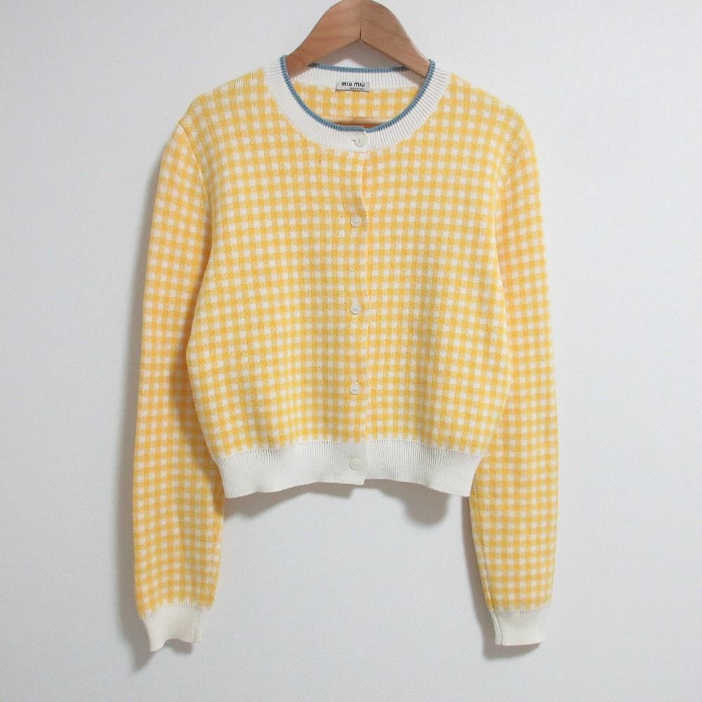 美品 miu miu ミュウミュウ ギンガムチェック クルーネック ニット 