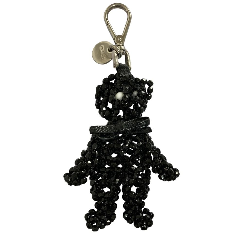 中古PRADA テディベアチャーム ブラック 良品 PRADA プラダ ビーズ ベア チャーム キーホルダー ブラック