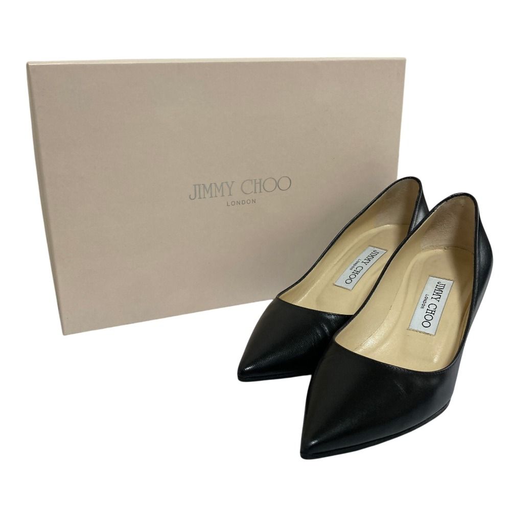 美品 JIMMY CHOO ジミーチュウ レザー ポインテッドトゥ パンプス サイズ35 22cm相当 ブラック レディース 古着 中古 USED