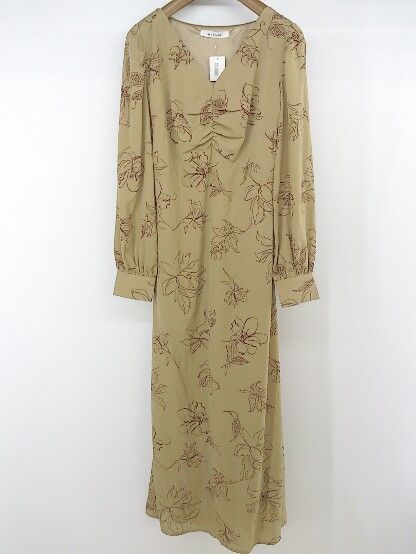 ◇ archives アルシーヴ レースアップ 総柄 長袖 ロング ワンピース サイズF ブラウン系 レディース P 【中古】 【1208260012040】