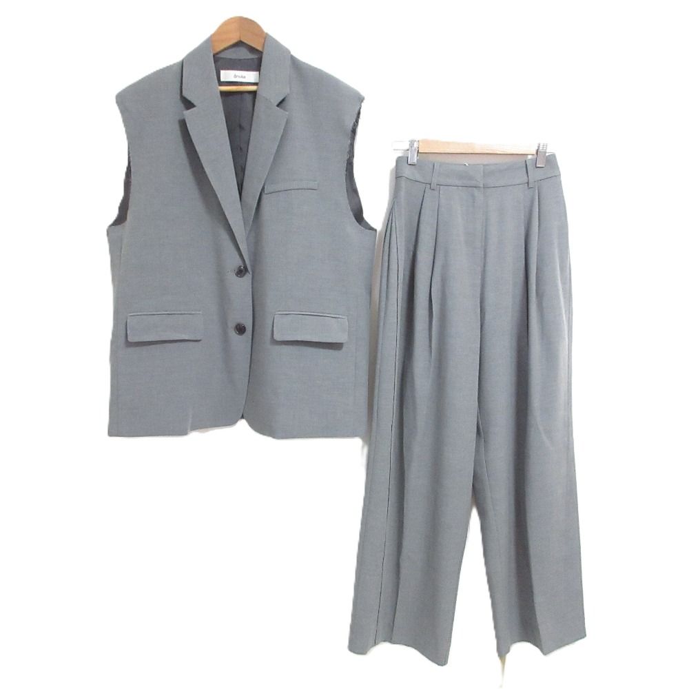 未使用 anuke アンヌーク Cutoff Over Vest Panel Wide Pants パネルワイドパンツ セットアップ 62510103/62510716 38/36サイズ グレー レディース 古着 中古 USED