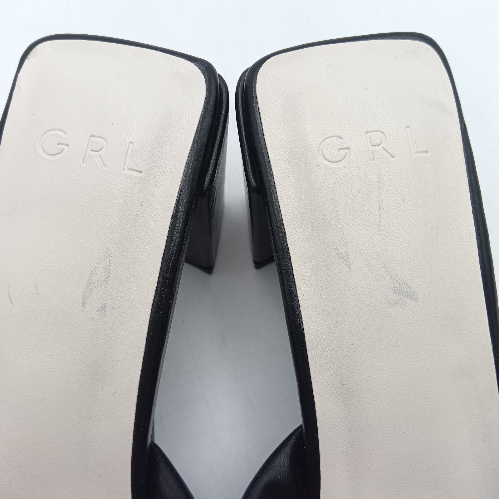 GRL グレイル スクエアトゥ ギャザーサンダル レディース 24cm 黒 ブラック D-7-5