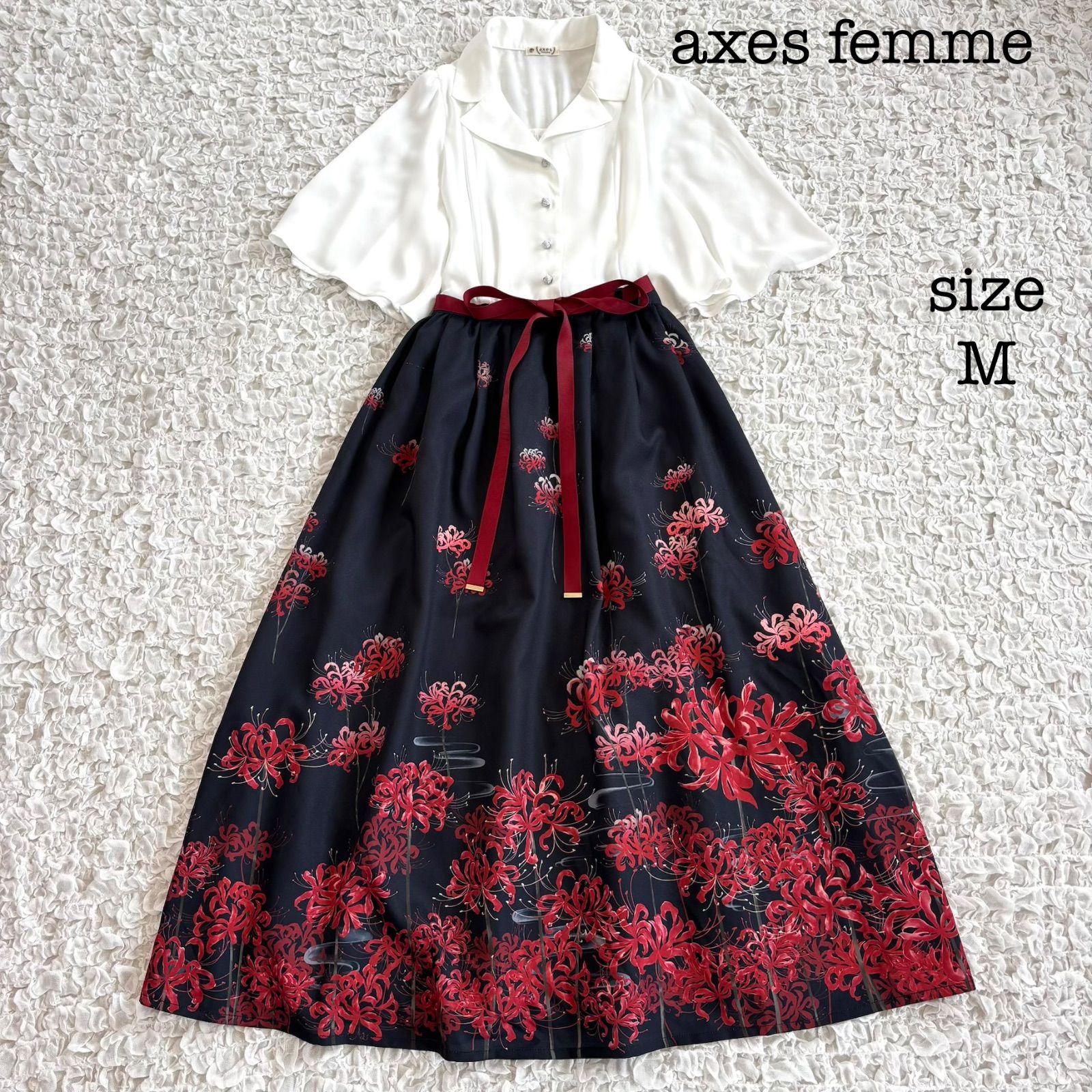 axes femme アクシーズファム 彼岸花柄ワンピース シアー 和洋折衷 ホワイト 7,186円