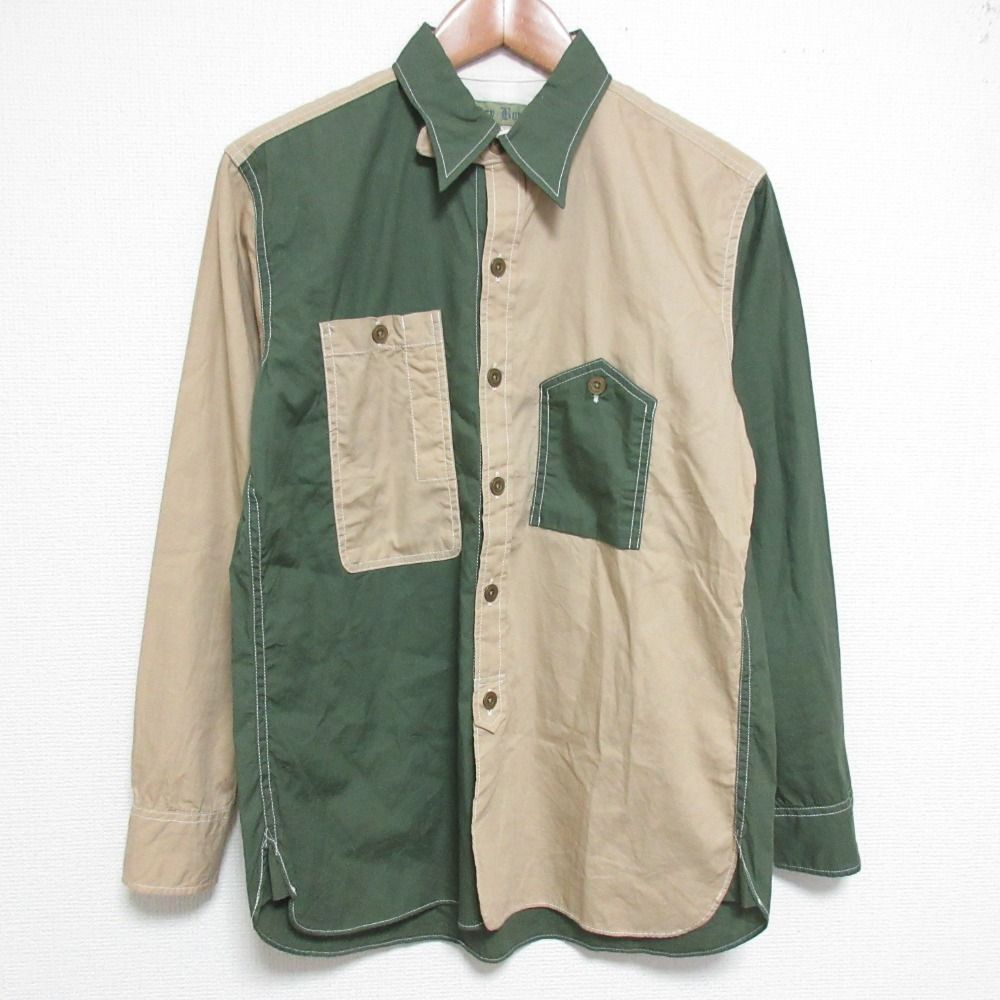 良品 Dry Bones ドライボーンズ バイカラー ロングスリーブ シャツ サイズ36 カーキグリーン ベージュ メンズ 古着 中古 USED