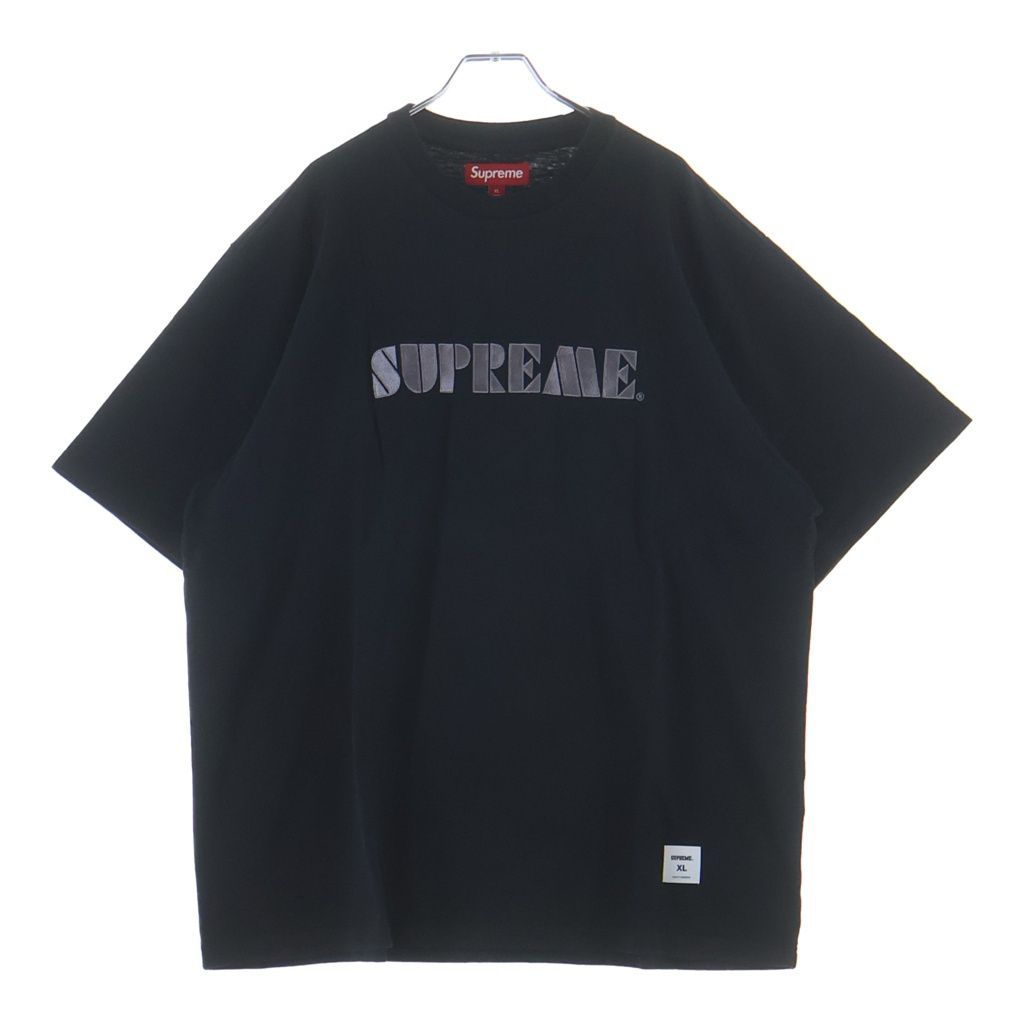 SUPREME (シュプリーム) 24SS Stencil Embroidered S/S Top ステンシル ロゴ刺繍 クルーネック 半袖Tシャツ カットソー ブラック