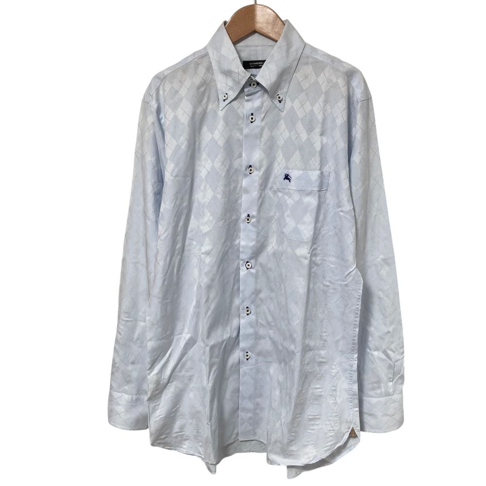 美品 BURBERRY BLACK LABEL バーバリーブラックレーベル アーガイルチェック BDシャツ サイズ42 ライトブルー メンズ 古着 中古 USED
