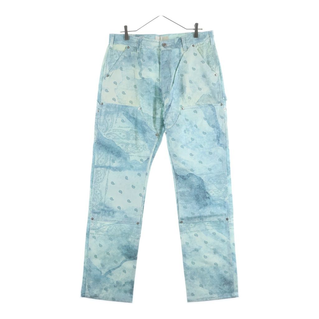 THE WORLD IS YOURS (ザ ワールド イズ ユアーズ) Paisley Pants ペイズリー総柄ダブルニーワークパンツ カーペンターパンツ ブルー 3AW21-CL-WPPA-MA
