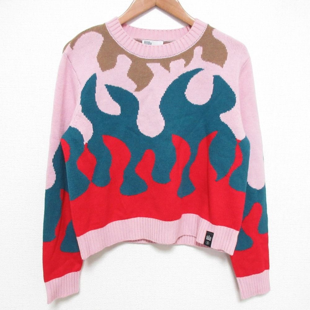 美品 23AW Sov. Double standard clothing ソブ ダブルスタンダードクロージング ファイヤーモチーフ ニットセーター 38 ピンク レディース 古着 中古 USED