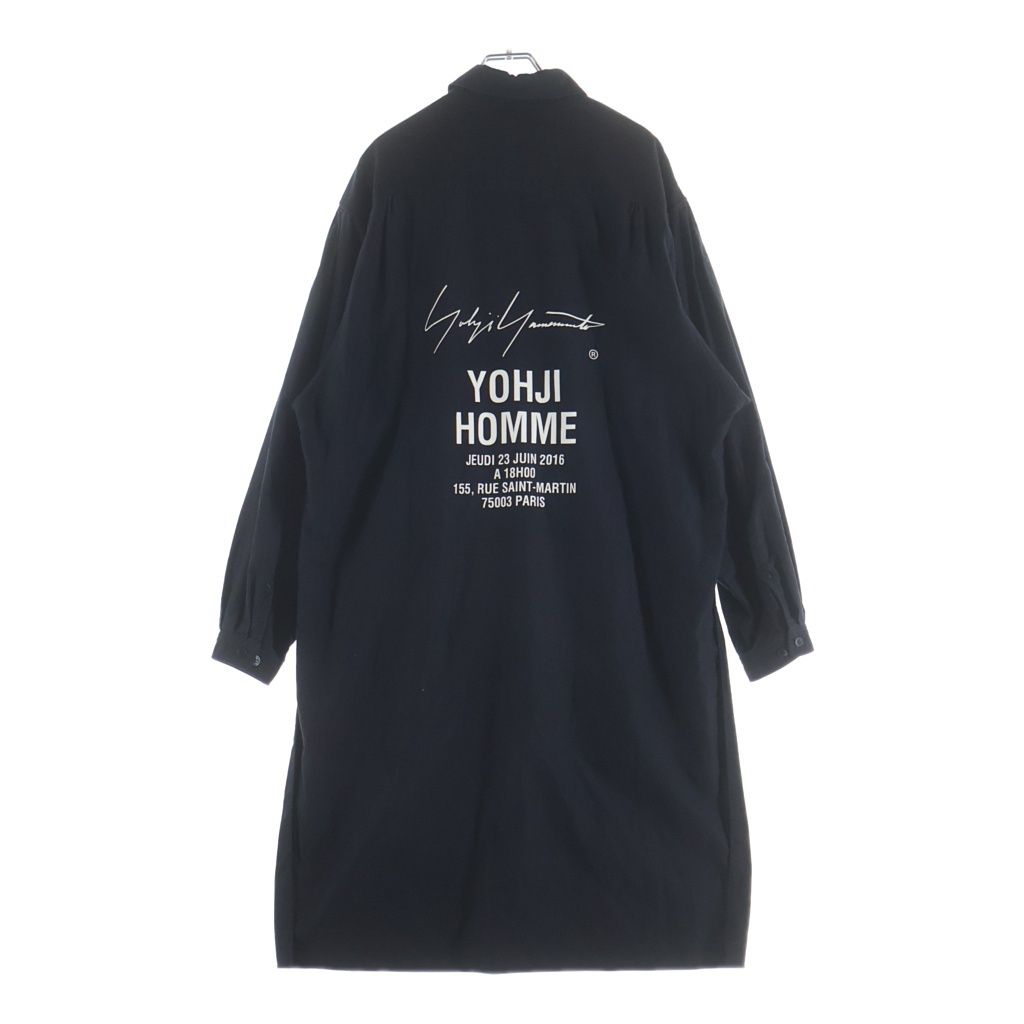 Yohji Yamamoto (ヨウジヤマモト) 17SS バックプリント レギュラーカラー スタッフ コットン 長袖シャツ ブラック HD-B99-999
