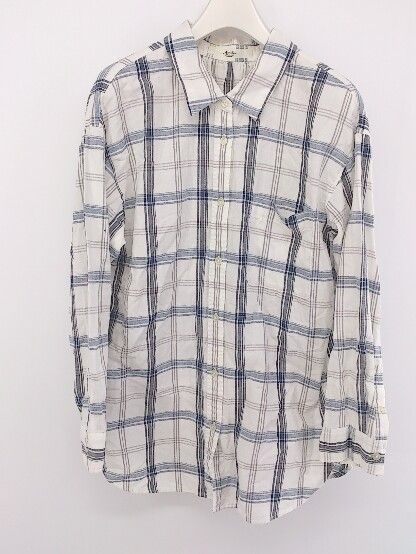 ◇ Another Edition チェック コットン 長袖 シャツ ブラウス ホワイト系 ネイビー グレー レディース P 【中古】 【1208290004879】