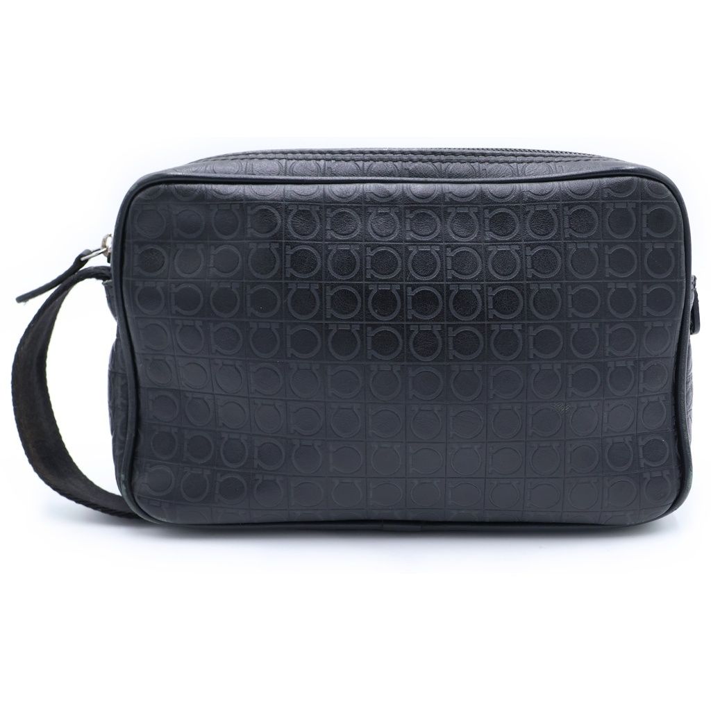 Salvatore Ferragamo (サルヴァトーレ フェラガモ) トイレタリーレザークラッチバッグ ブラック