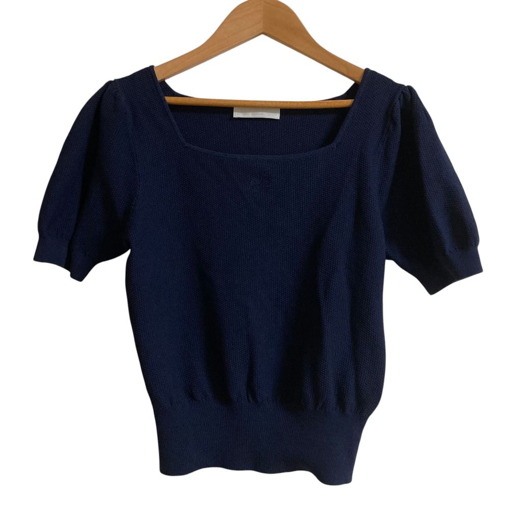 美品 25SS CELFORD セルフォード 刺繍入りスクエアネックニットプルオーバー サイズF ネイビー レディース 古着 中古 USED