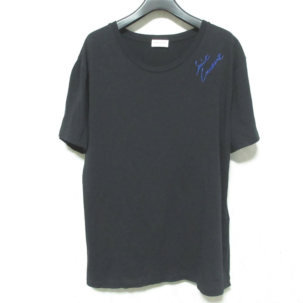 美品 SAINT LAURENT PARIS サンローランパリ シグネチャーロゴTシャツ カットソー 483563 サイズS ブラック レディース 古着 中古 USED