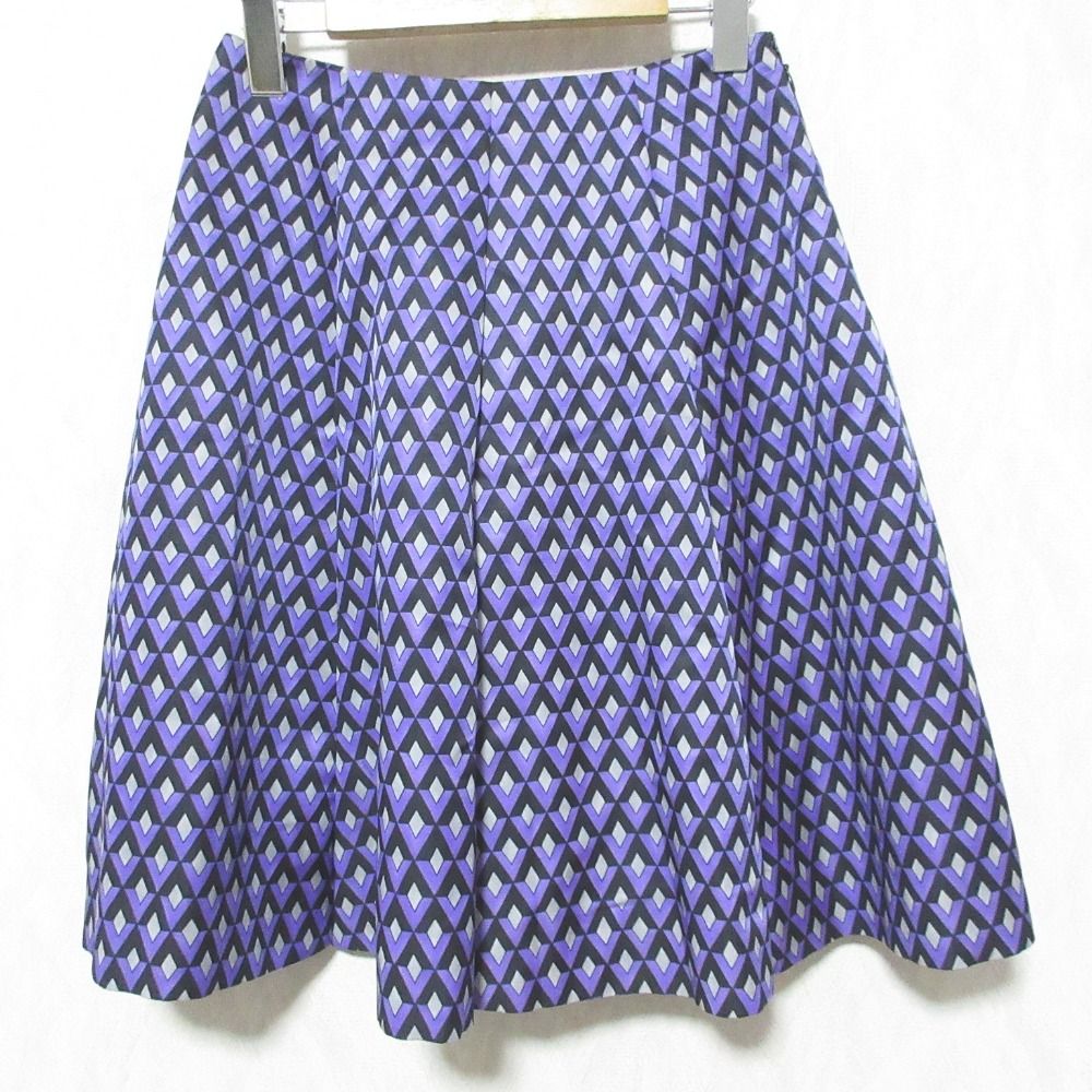 美品 PRADA プラダ 幾何学模様 シルクブレンド フレアスカート 38 パープル ブラック レディース 古着 中古 USED